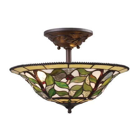 Elk Lighting Latham 3-Light Semi Flush in Tiffany Bronze with Tiffany Style Glass 08015-TBH